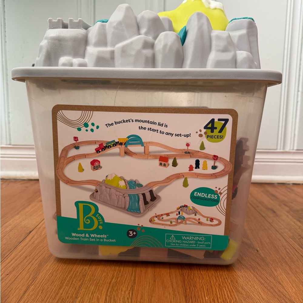 B. Toys Wood and Wheels Wooden Train Set with Mountain Lid